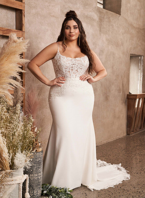 Lace Mermaid Fitted Wedding Dresses Open Back for Plus Size Women
