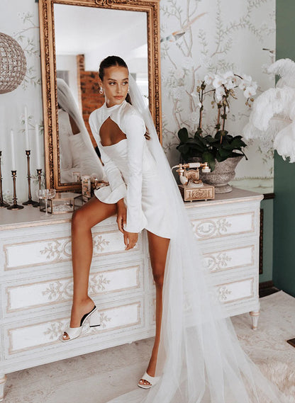 Little White Long Sleeves Wedding Dress