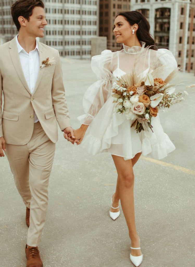 Long Sleeves Mini White Short Summer Wedding Dresses