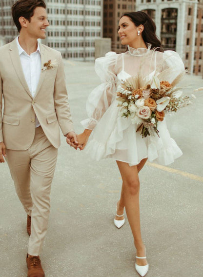 Long Sleeves Mini White Short Summer Wedding Dresses