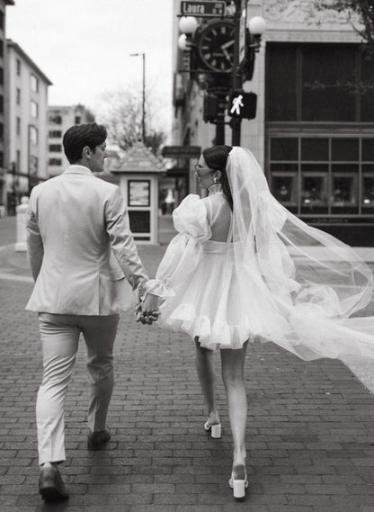 Long Sleeves Mini White Short Summer Wedding Dresses