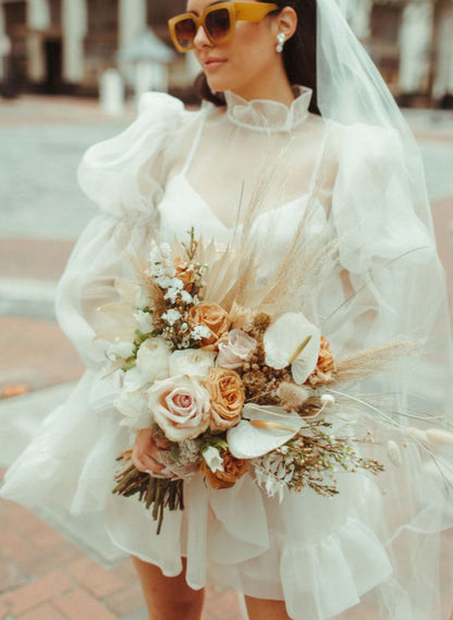 Long Sleeves Mini White Short Summer Wedding Dresses