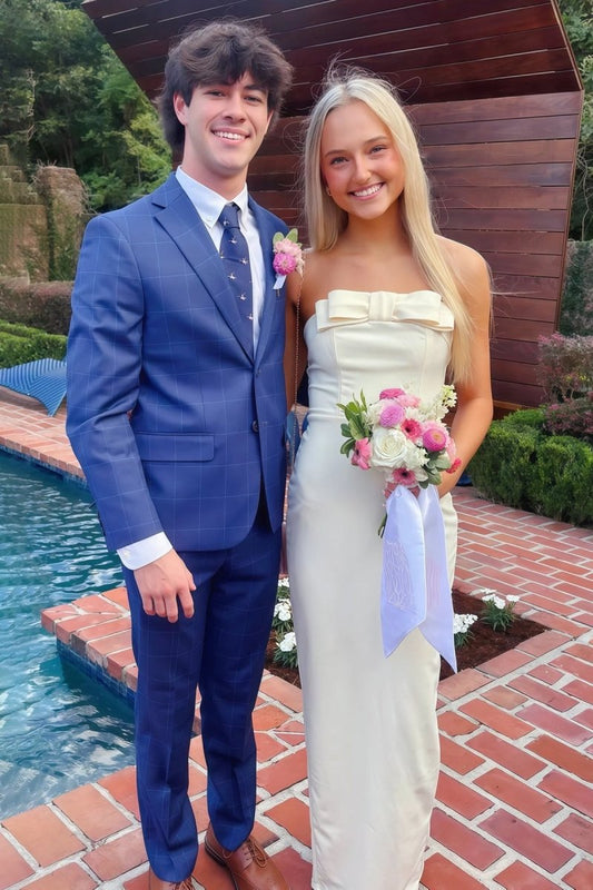 Yellow - Strapless Sheath Satin Long Formal Prom Dresses With Bow