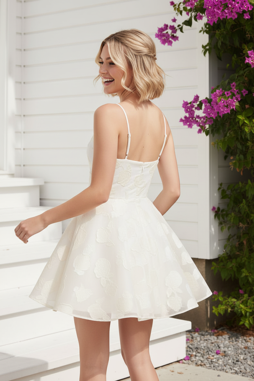 Floral Jacquard Corset Lace-Up Back Mini Dress