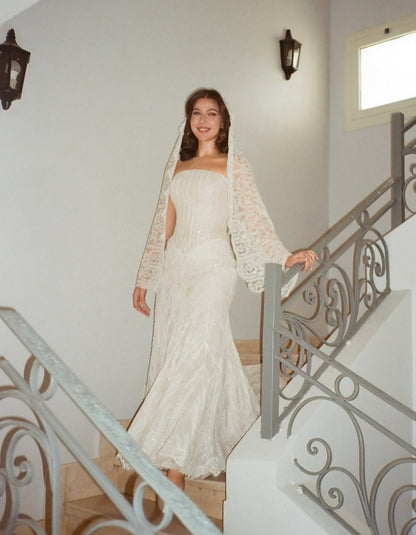 Strapless Sleeveless Sequins Lace Mermaid Floor-Length Wedding Dress