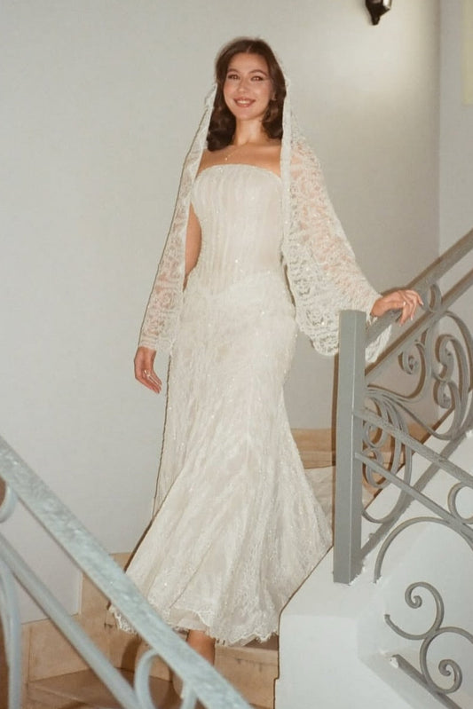 Lace Sequins Strapless Sleeveless Mermaid Wedding Dress