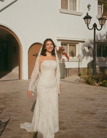 Lace Sequins Strapless Sleeveless Mermaid Wedding Dress