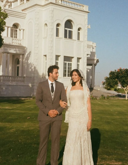 Strapless Sleeveless Sequins Lace Mermaid Floor-Length Wedding Dress