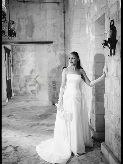 Strapless Sleeveless Lace Gloves Mermaid Floor-Length Wedding Dress