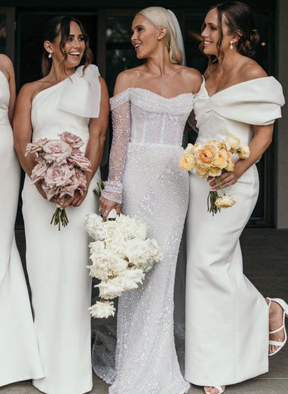 Mermaid Fitted Wedding Dresses Sequined Long Sleeves