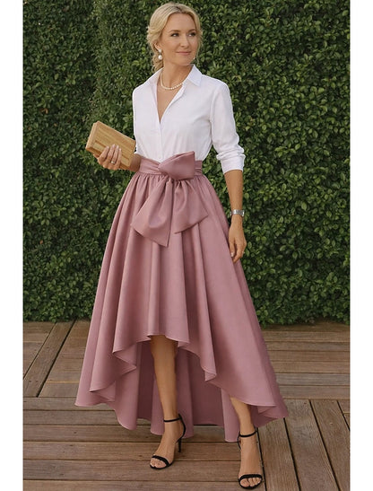 V-Neck 3/4 Sleeve Bow A-Line Tea-Length Evening Dress