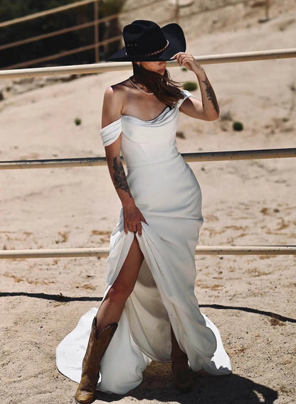 Off-the-Shoulder Wedding Dresses Cowl Neck