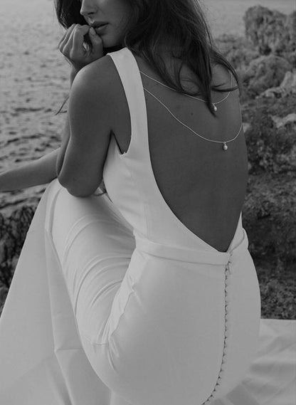 Pearl Wedding Dress Minimalistic Open Back
