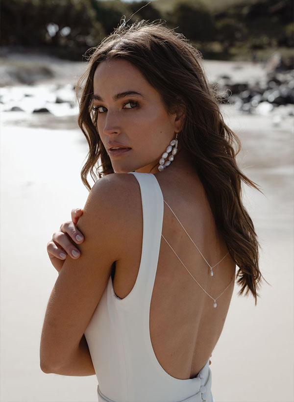 Pearl Wedding Dress Minimalistic Open Back