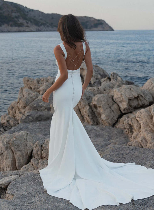 Pearl Wedding Dress Minimalistic Open Back