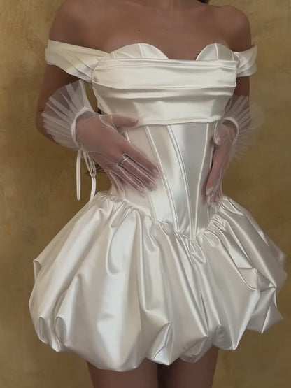 Off the Shoulder Sleeveless Ruffles Short Mini Wedding Dress