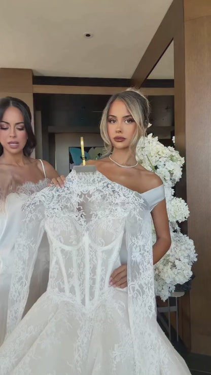 Lace High Neck Long Sleeve A-Line Floor-Length Wedding Dress
