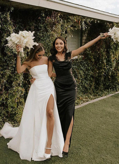 Retro style Satin Tulle Wedding Dress Split Front