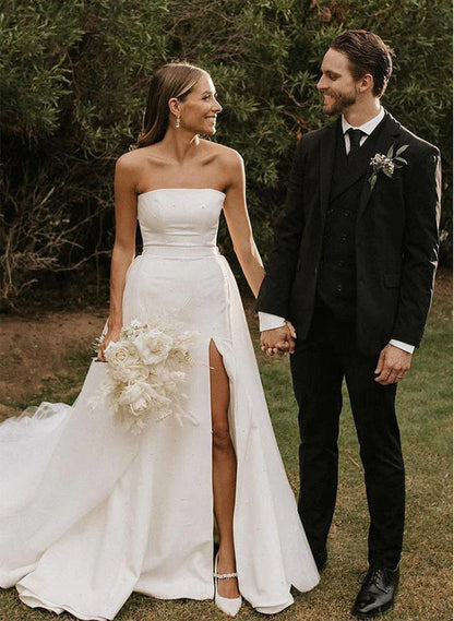 Retro style Satin Tulle Wedding Dress Split Front