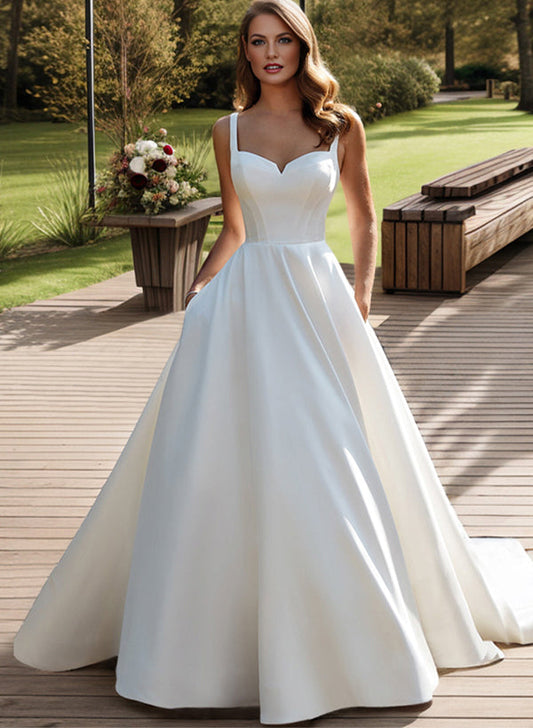 Satin Wedding Dress Ball-Gown Princess Elegant Sweetheart Neckline Sweep Train