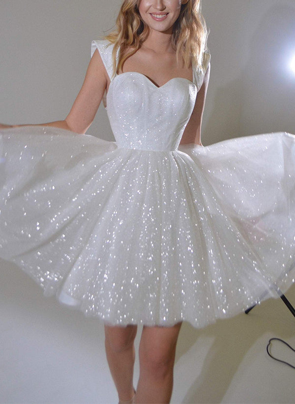Sequin Sleeveless Short Elegant Sweetheart Chic A-line Wedding Dresses