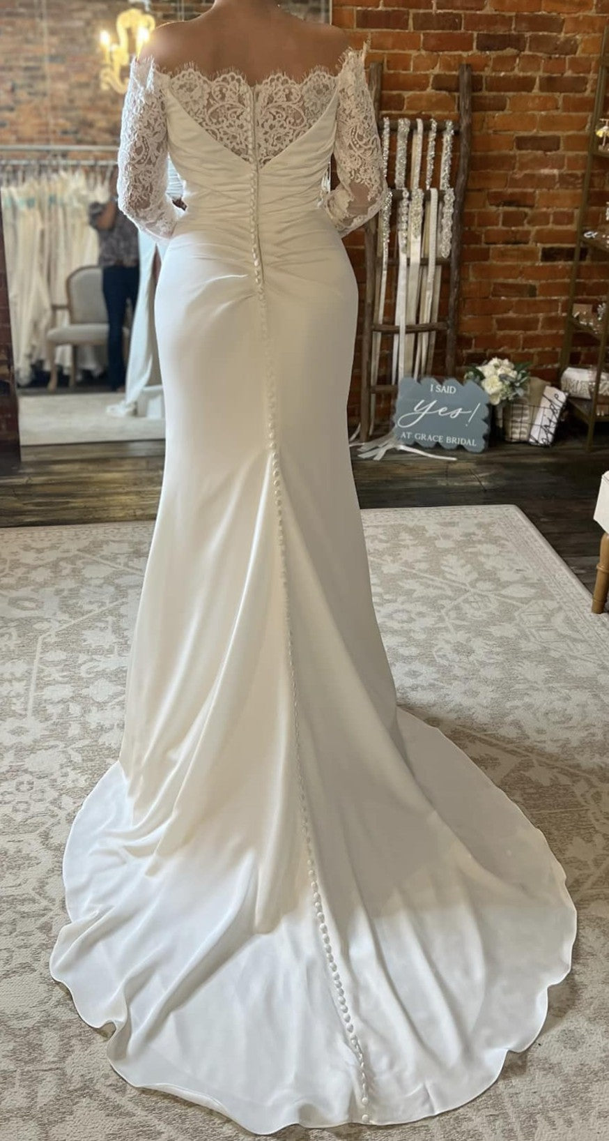 Lace Off the Shoulder Long Sleeve Mermaid Side Slit Wedding Dress