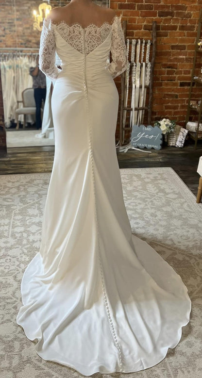 Lace Off the Shoulder Long Sleeve Mermaid Side Slit Wedding Dress