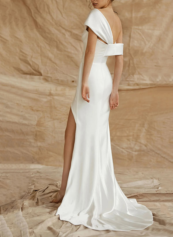 Sleeveless Sweep Train Silk Like Satin Wedding Dresses