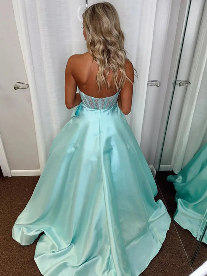 Strapless Satin Prom Dress with Bow Sweetheart Neckline