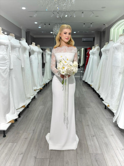 Elegant Lace Long Sleeve Mermaid Floor-Length Wedding Dress