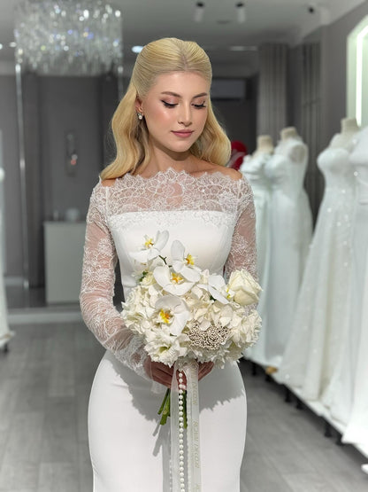 Elegant Lace Long Sleeve Mermaid Floor-Length Wedding Dress