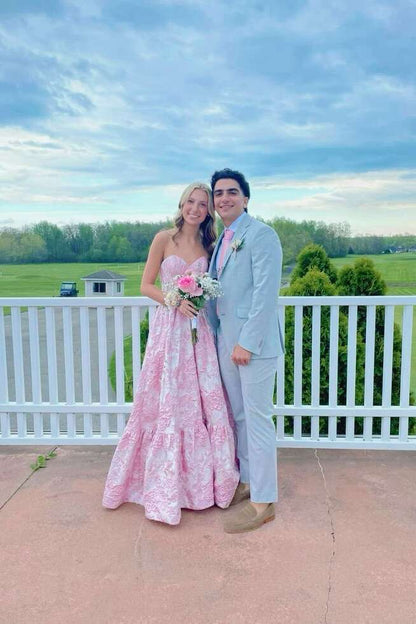 Sweetheart Print Blue Evening Gown Floral Prom Dress 2026 A-line
