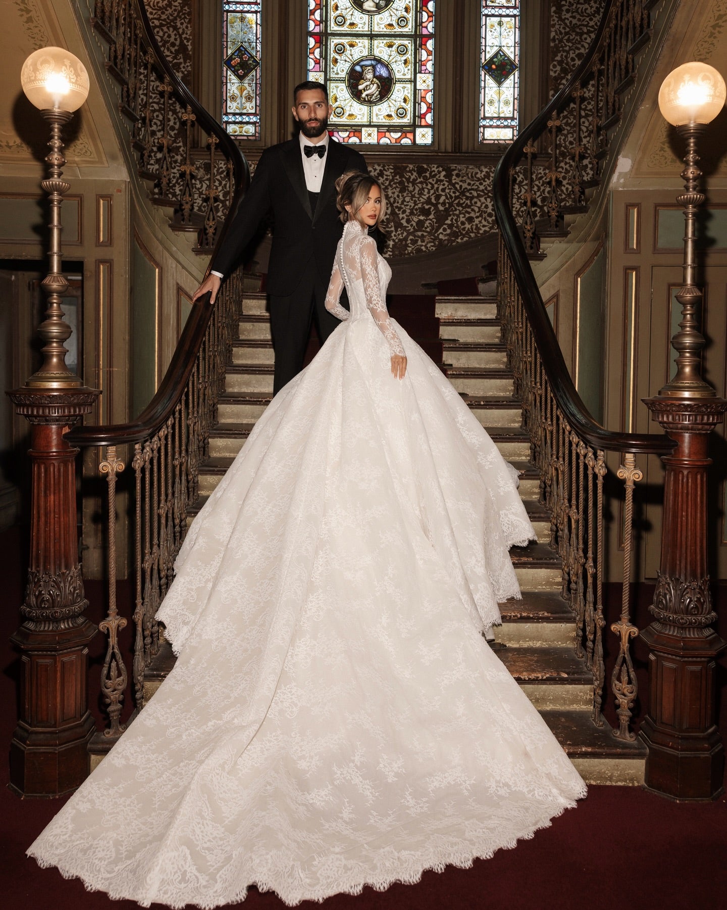 Lace High Neck Long Sleeve A-Line Floor-Length Wedding Dress