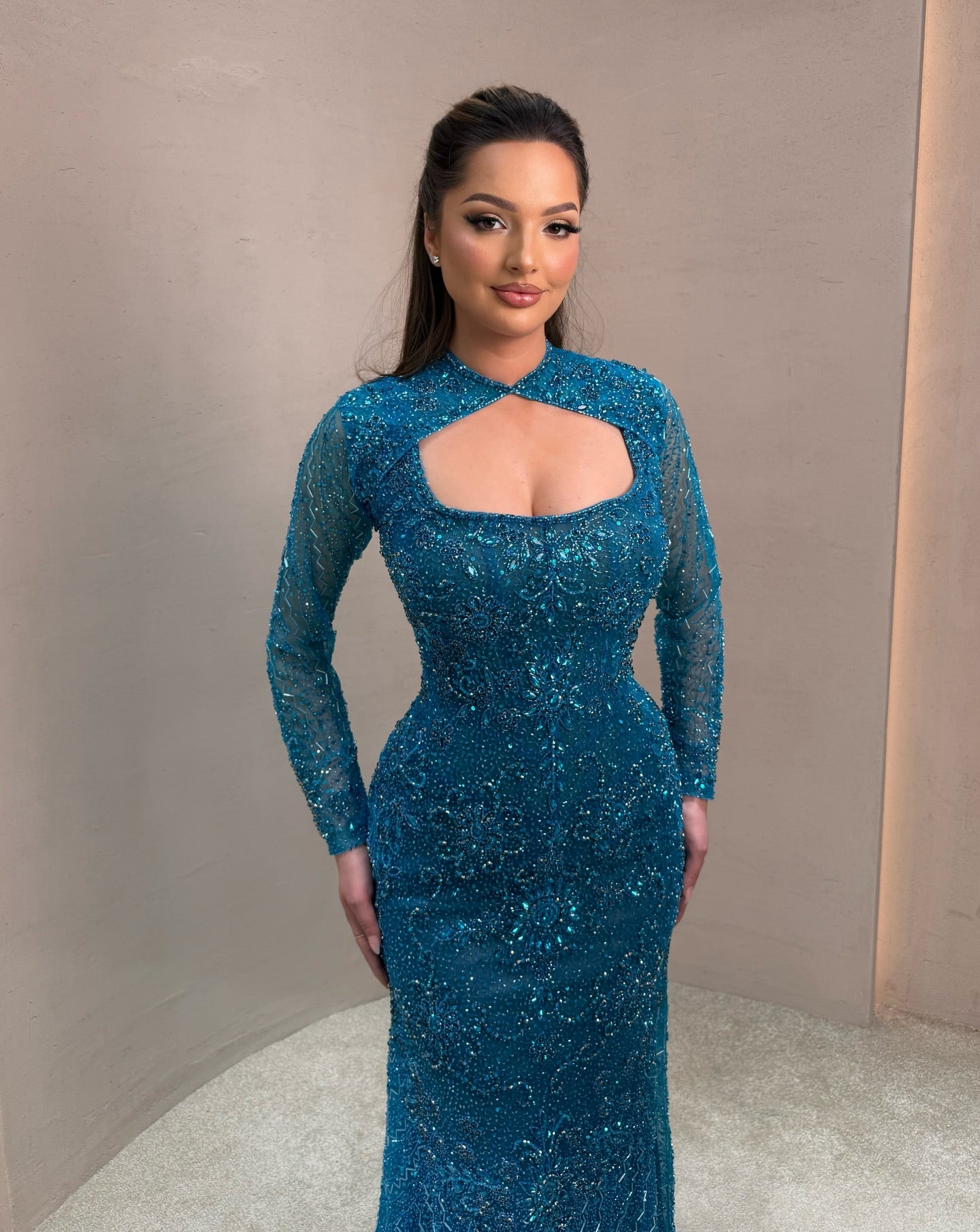 Sparkle Sequins Long Sleeve Mermaid Floor-Length Prom Dress