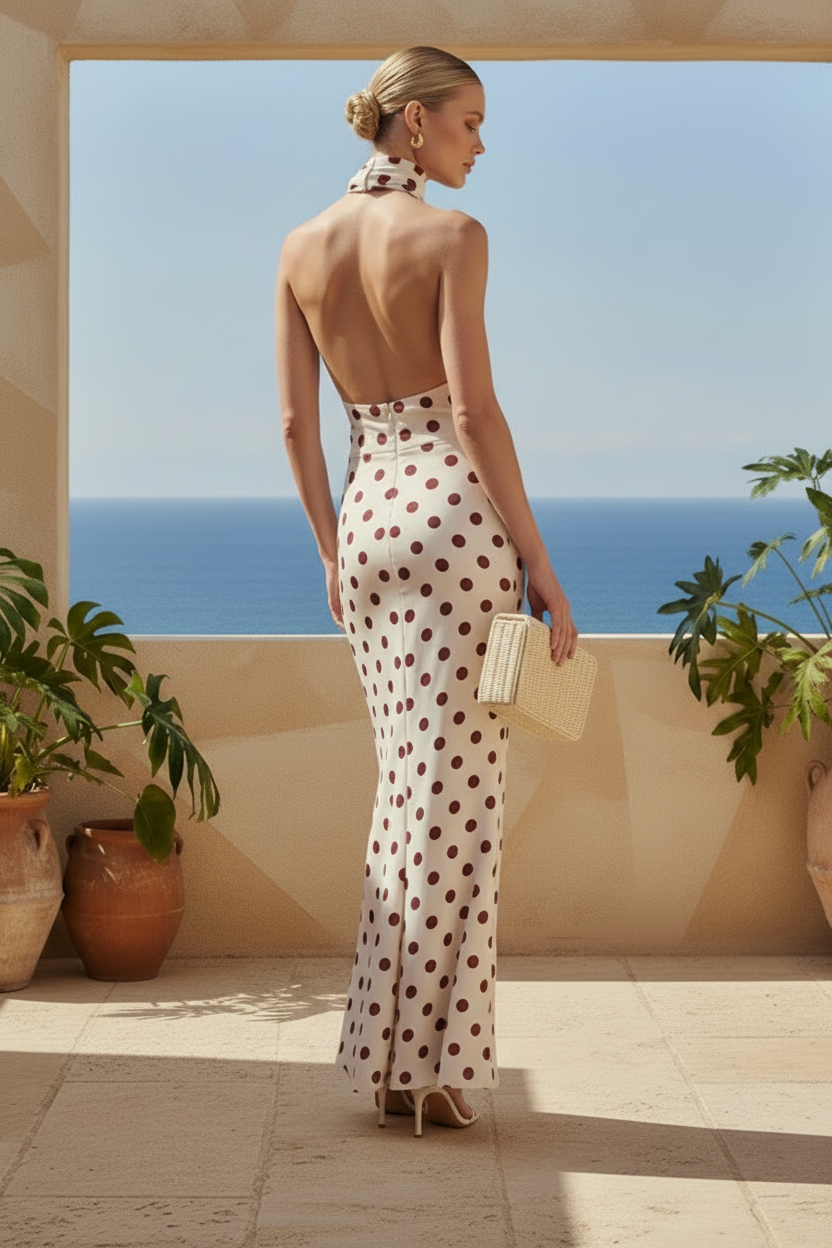 Polka Dot Sleeveless Backless Mermaid Evening Dress