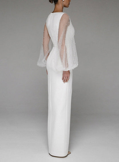 V-Neck Long Sleeve Floor-Length Wedding Dresses
