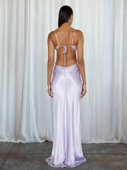 Scoop Neck Pink Sheath Satin Long Prom Dress