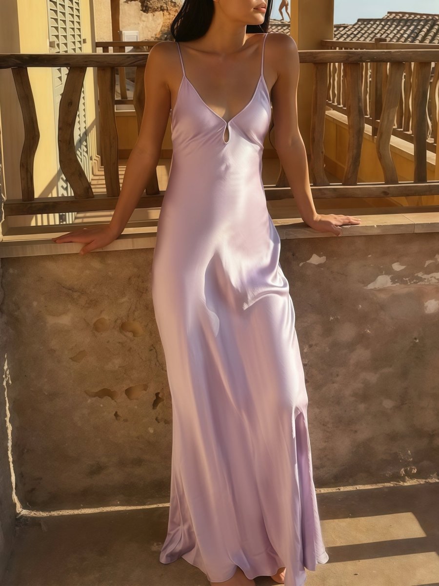 Scoop Neck Pink Sheath Satin Long Prom Dress