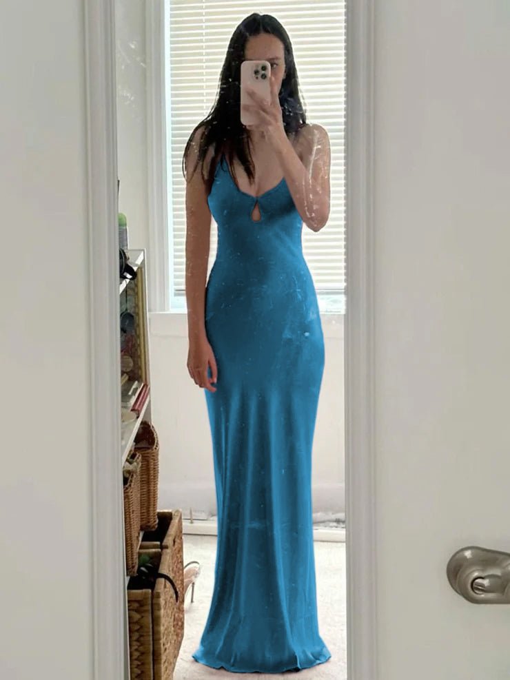 Scoop Neck Pink Sheath Satin Long Prom Dress
