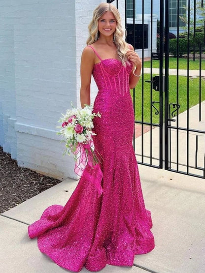 Mermaid Sweetheart Sky Blue Sequins Prom Dresses