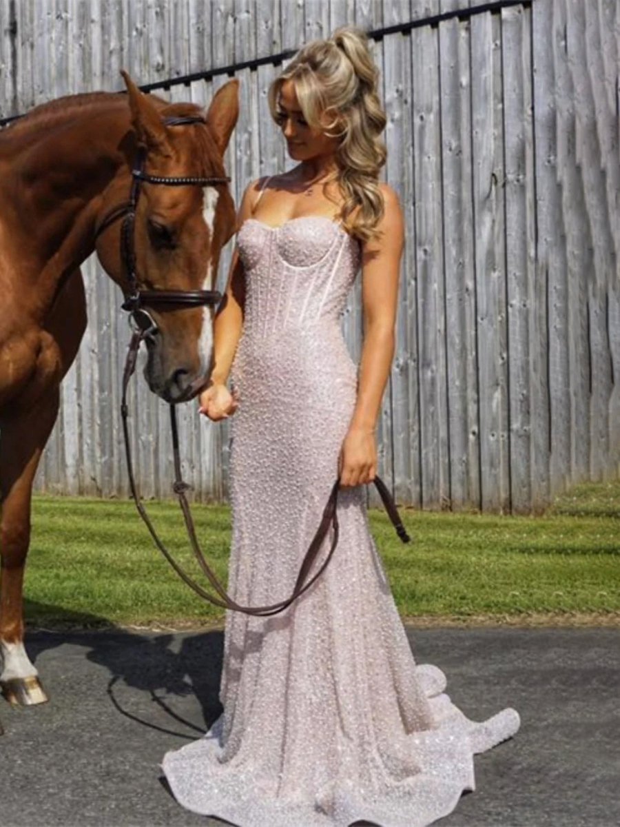 Mermaid Sweetheart Sky Blue Sequins Prom Dresses