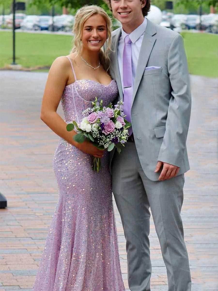 Mermaid Sweetheart Sky Blue Sequins Prom Dresses