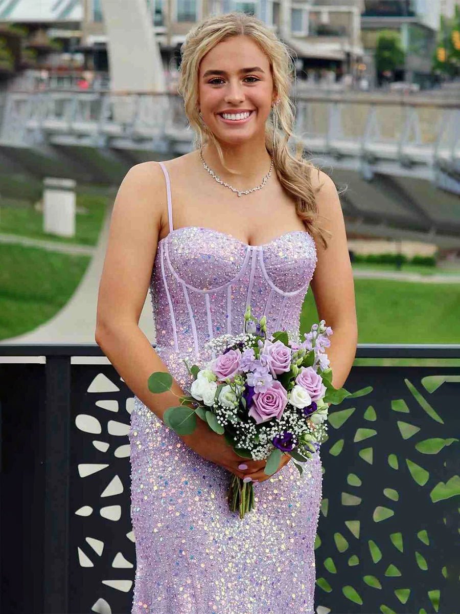 Mermaid Sweetheart Sky Blue Sequins Prom Dresses