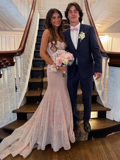 Mermaid Sweetheart Sky Blue Sequins Prom Dresses