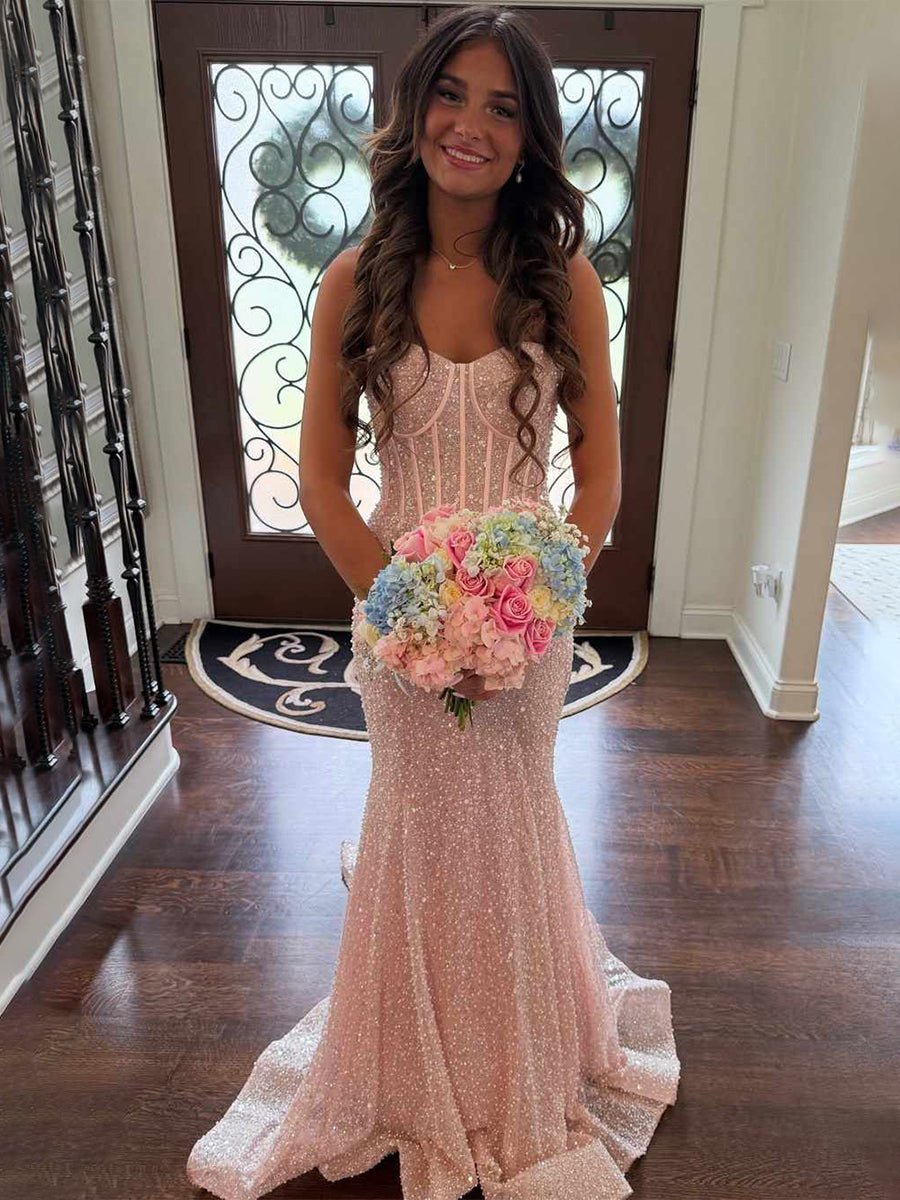 Mermaid Sweetheart Sky Blue Sequins Prom Dresses