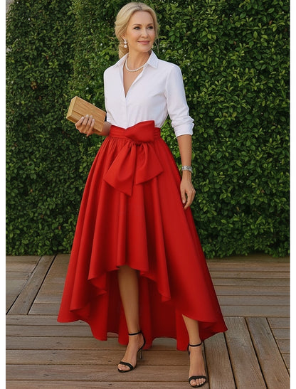 V-Neck 3/4 Sleeve Bow A-Line Tea-Length Evening Dress